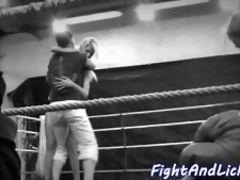 Gorgeous lesbians wrestling in a boxing ring