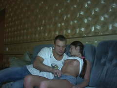Cute Ukrainian teen get fucked on the sofa by Russian stud