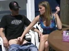 Erica smokes a cigarette and jerk off a boy!