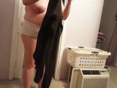 Putting on her cotton pantys,girdle,jeans, big tits,bush