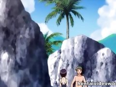 Anime swimsuit girl has sex on the beach