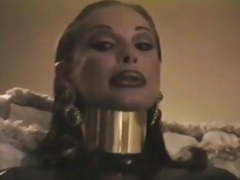 Brunette - posture collar, heavy makeup + smoking