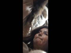 Girl looks at me the bulge on the bus