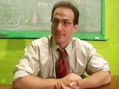 Pigtailed teen cutie in stockings fucked on a desk