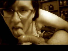 Nerd Mom Jennifer licks sac and shaft repeatedly (GIF)