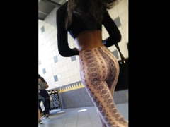 Black teen in patterned leggings jiggly ass
