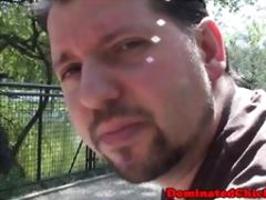 Bounded teen slave deepthroats doms cock