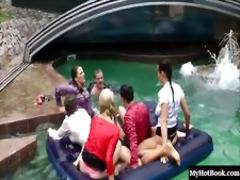 The partys host lies back on the pool float as another cockstarved honey